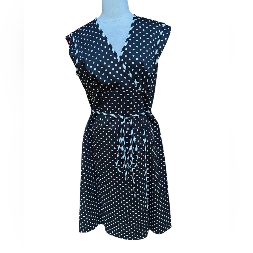 Citrine Black & White Polka Dot, Front Hem Wrap Dress